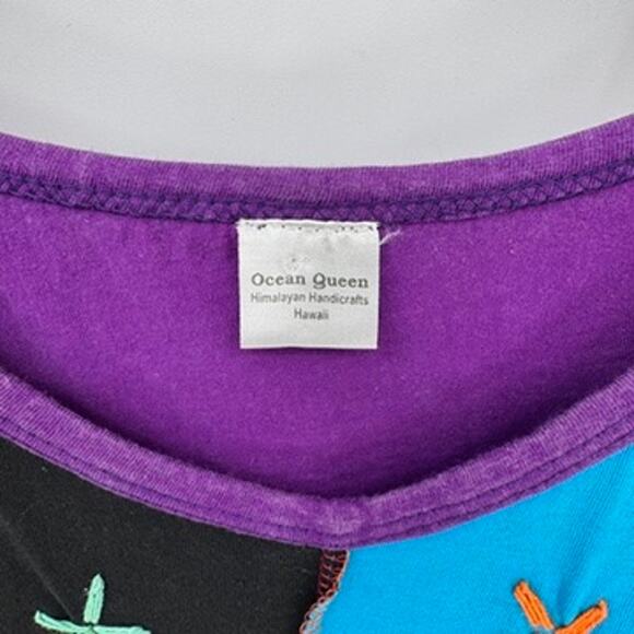 Vintage Y2K‎ Ocean Queen Patchwork Hippie Festival Top Womens XL Cotton Purple - Picture 4 of 8